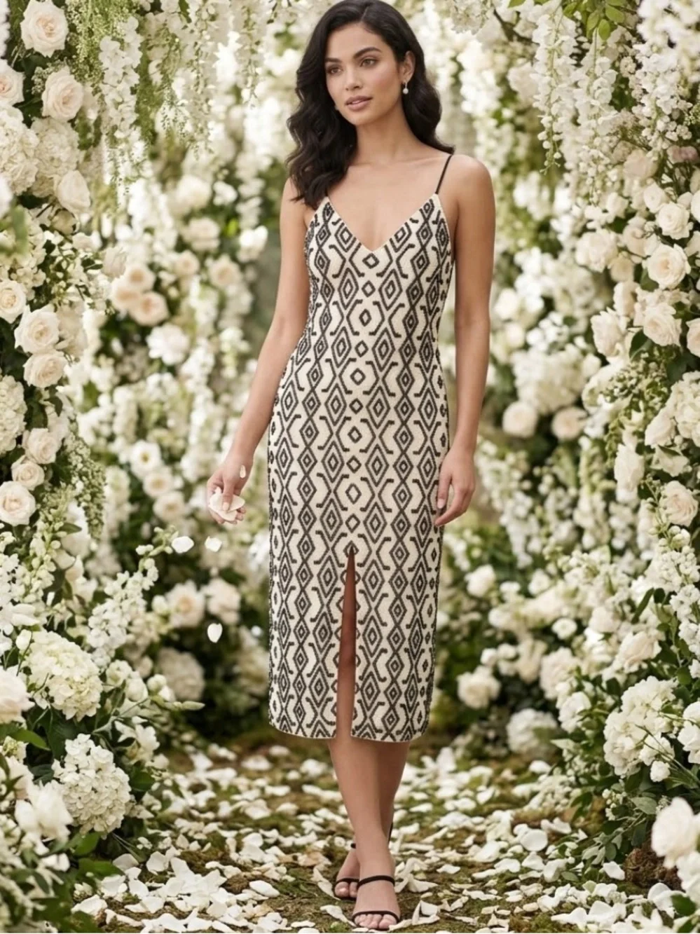 alice and olivia beaded dress + Arlette V-Neck Floral radiance Size:17.5R Fabrication:Jacquard A-Line Maxi Chiffon Yellow its impossible to go